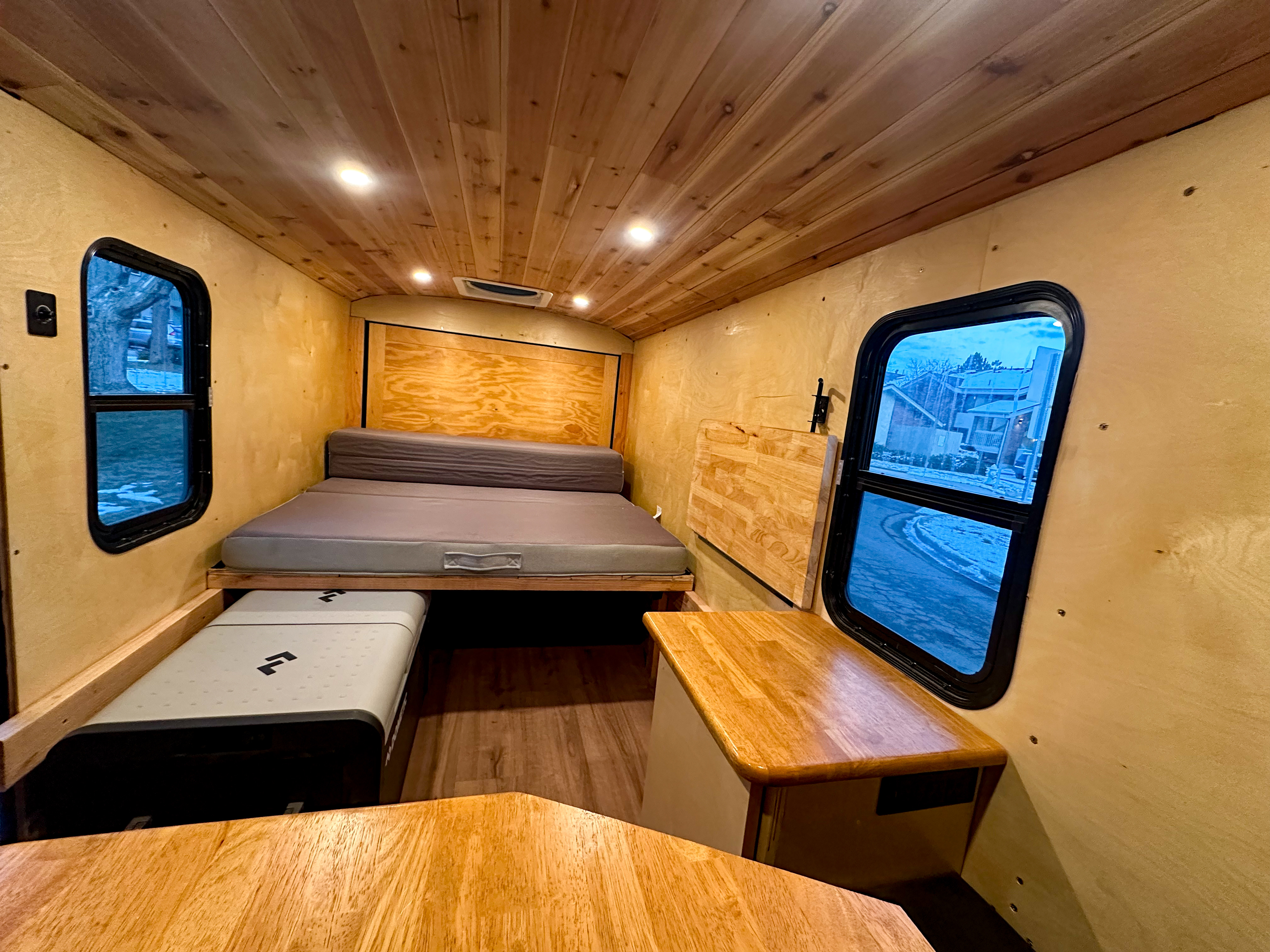 Inside of the cargo trailer camper build